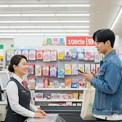 롯데마트 결제대와 사은품 모습
