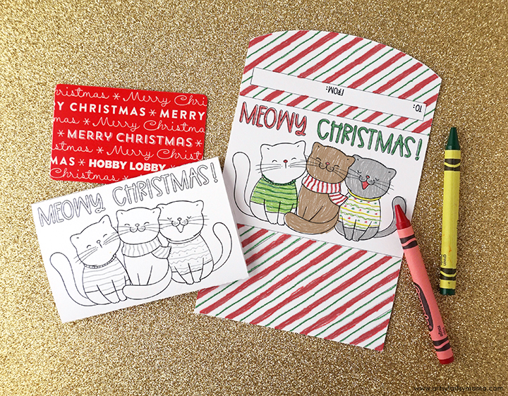 Free Printable "Meowy Christmas" Gift Card Holder