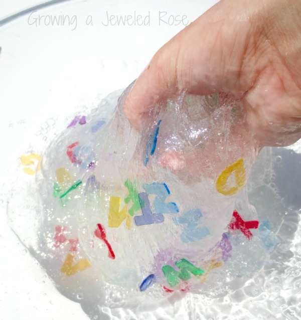 ALPHABET SLIME:  OoEy, GooEy, and oh-so-fun! (Fun & educational play recipe for kids) #alphabetactivities #playrecipes #slimerecipes #kidsactivities  