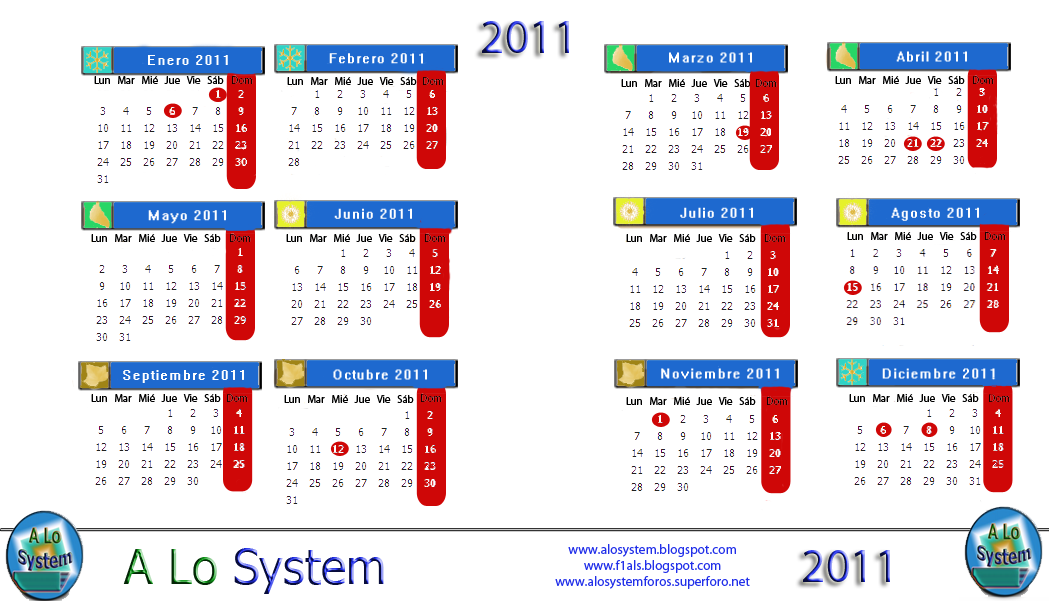 A Lo System te ofrece el calendario del a o 2011para que puedas seguir los