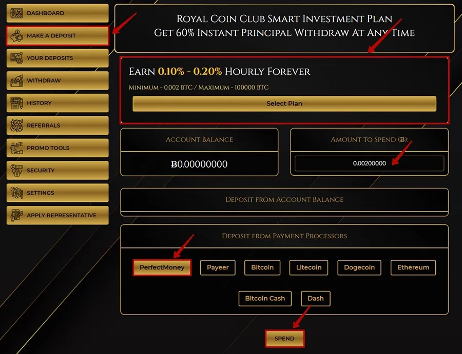 Создание депозита в RoyalCoin