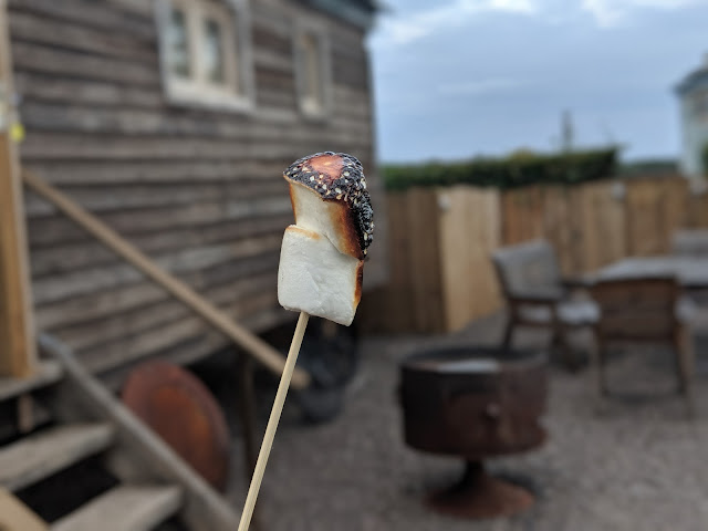 Shepherd's Retreats Beadnell Review - Dog-friendly Glamping in Northumberland - toasting marshmallows