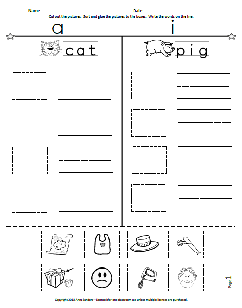 Picture for cvc Tchrgrl: Sorting year  1 Paste and Cut CVC worksheets