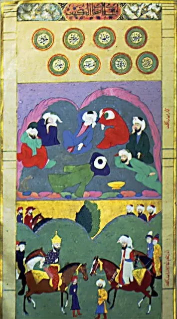 Ashâb-ı Kehf ve onları arayanları gösteren bir minyatür