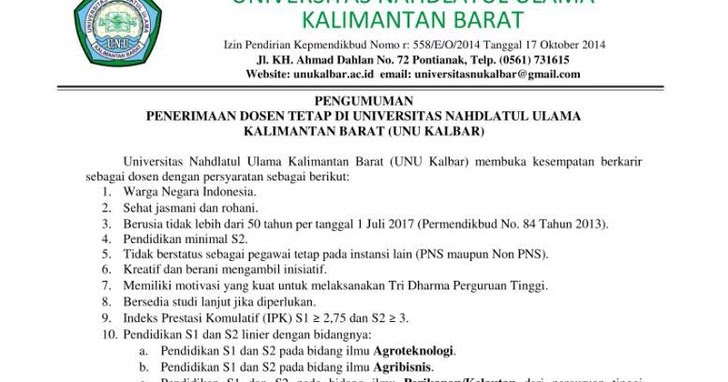 Lowongan Dosen Universitas Nahdlatul Ulama (UNU 