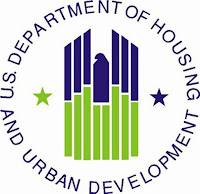 The US Department of Housing and Urban Development logo. A stylized eagle comprised of green and blue bars.