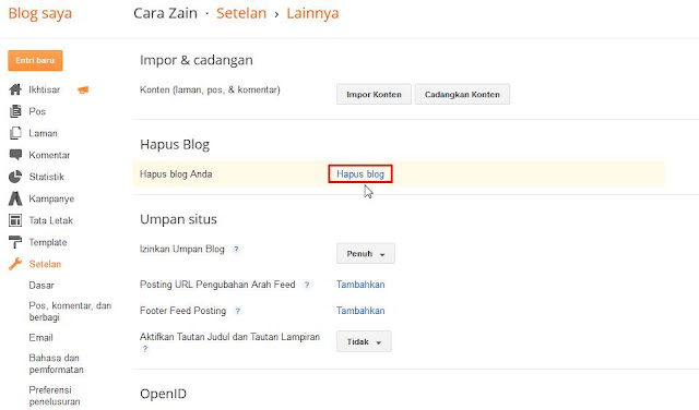 Cara Menghapus Blog Secara Permanen Di Blogger Terbaru
