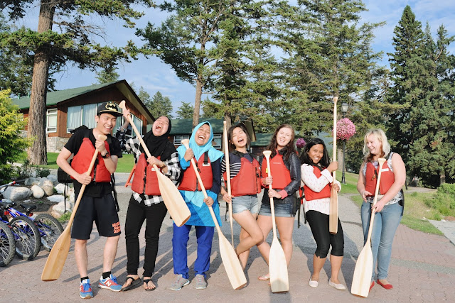 Seven of us at Fairmont Jasper Park Lodge, Jasper National Park, Alberta, Canada