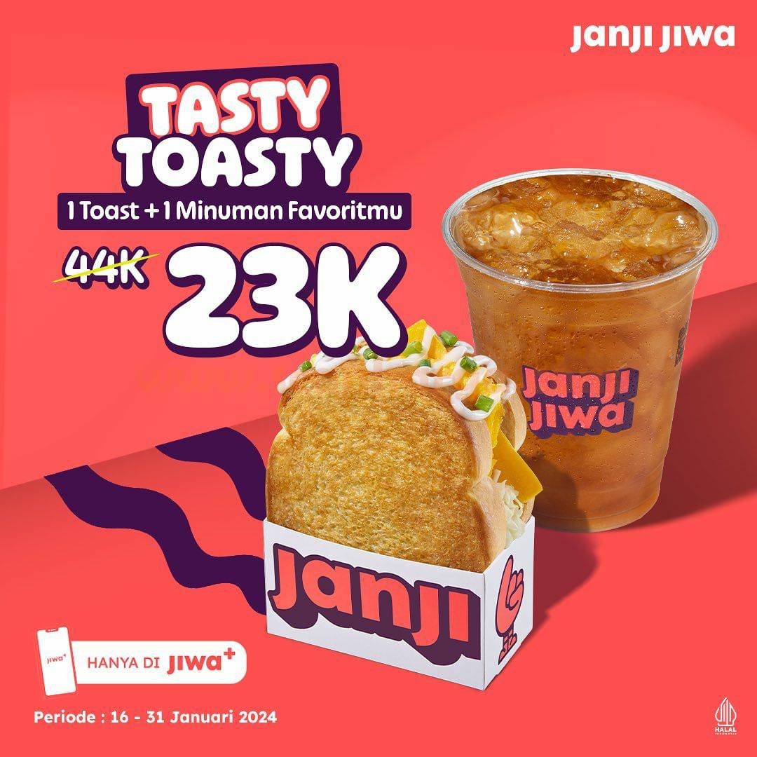 KOPI JANJI JIWA Promo Tasty Toast – Beli 1 Toast + 1 Minuman Hanya Rp 23K