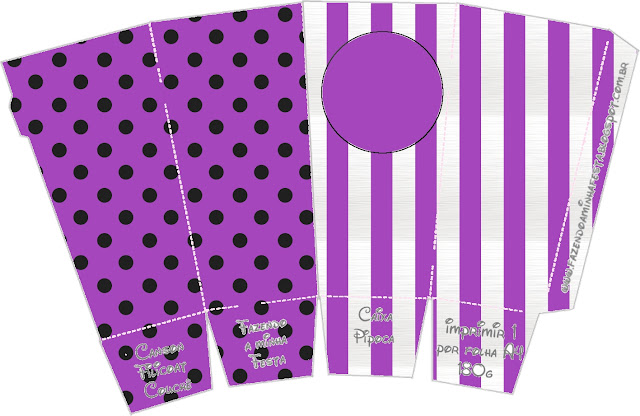 Black Polka Dots in Purple:Free Printable Pop Corn Box.