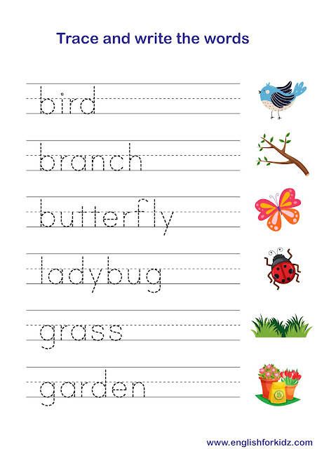 Words tracing worksheet - spring vocabulary
