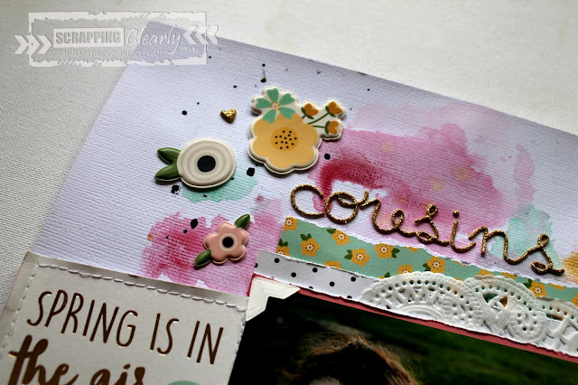 "Cousins" layout by Bernii Miller using the Pebbles Spring Fling collection for Scrapping Clearly.