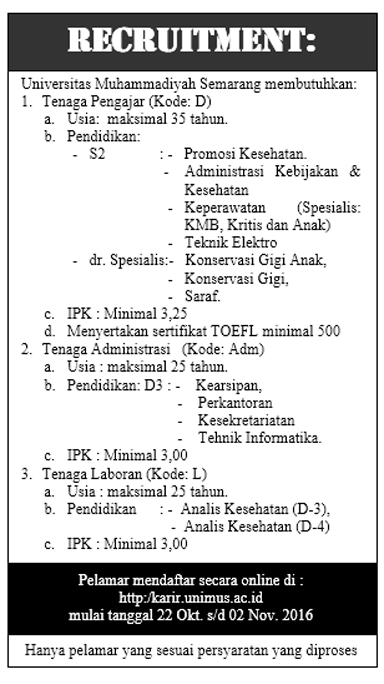 Lowongan Kerja Dosen dan Karyawan Universitas Muhammadiyah 