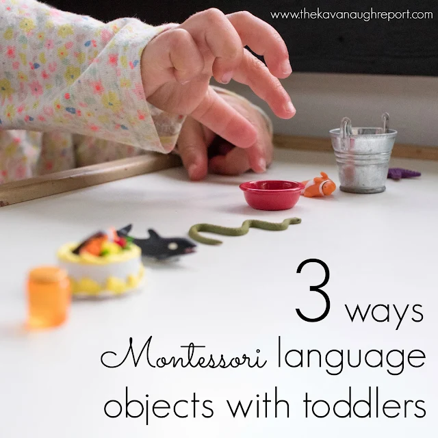 Montessori language objects for toddlers are a great way to introduce many types of language concepts in a fun and concrete way. These include vocabulary building, rhymes and sound games! 