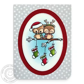 Sunny Studio Stamps: Happy Owlidays Owl Christmas Card with Oval Frame using Stitched Oval dies