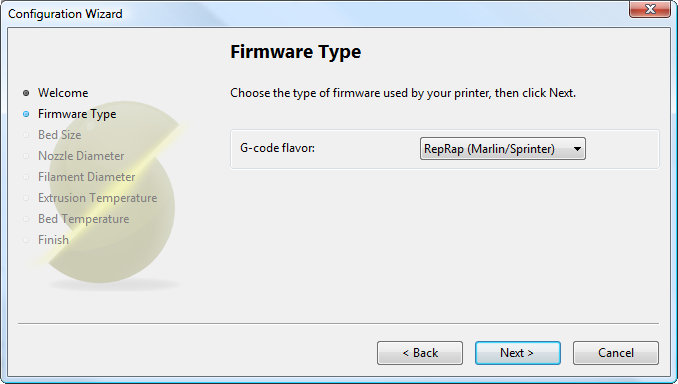 Мастер настройки Slic3r: Тип прошивки