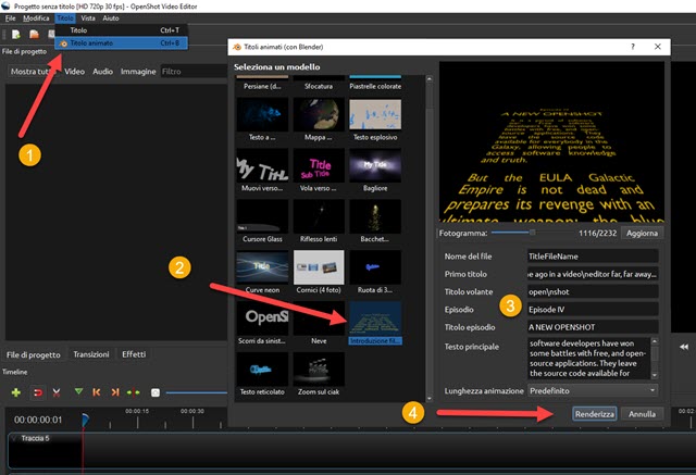 modelli dei titoli in tre dimensioni che si possono creare con blender e openshot