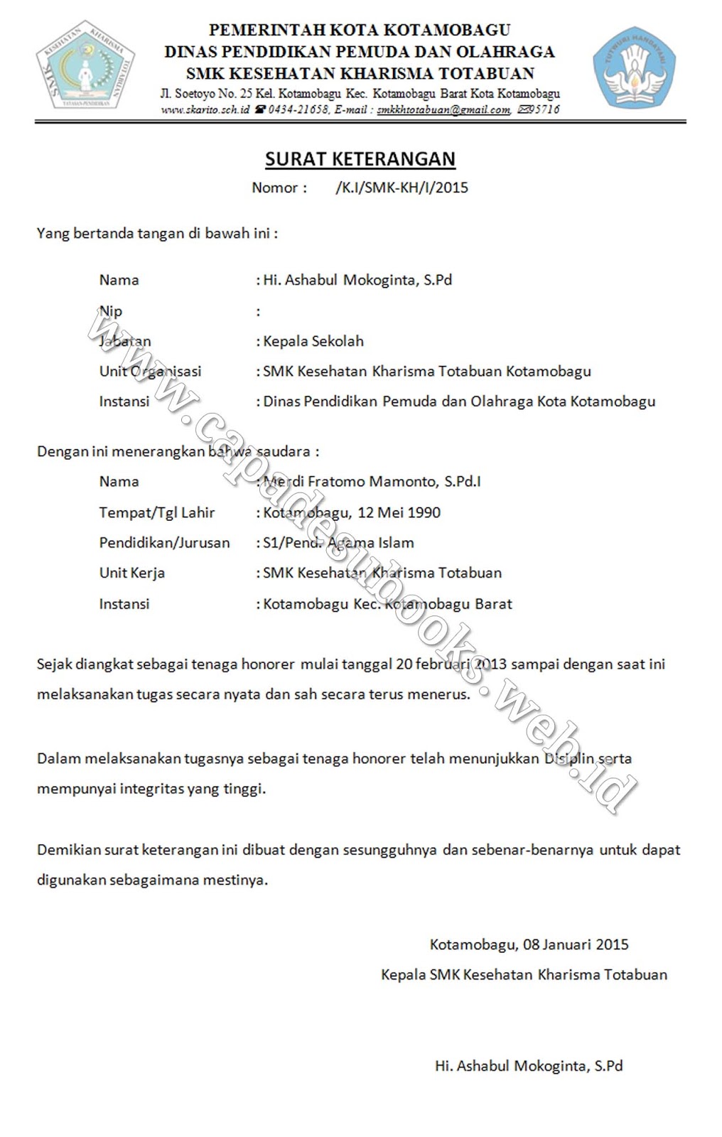 Surat Keterangan Guru Honorer