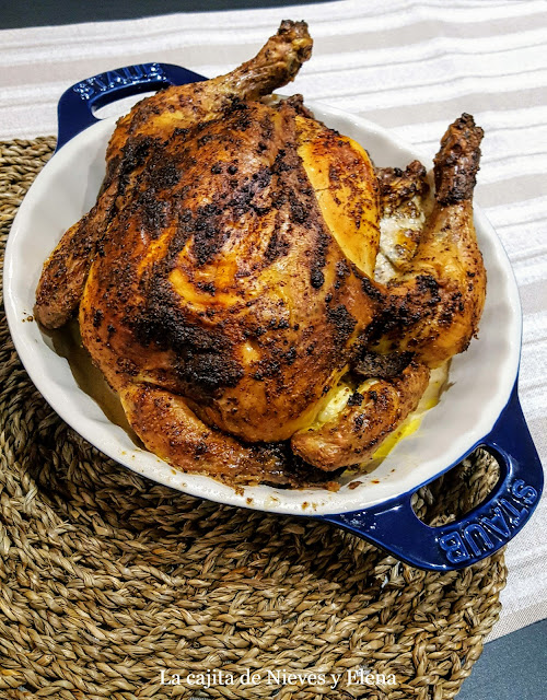 Pollo asado con salsa de mostaza antigua y ajo asado