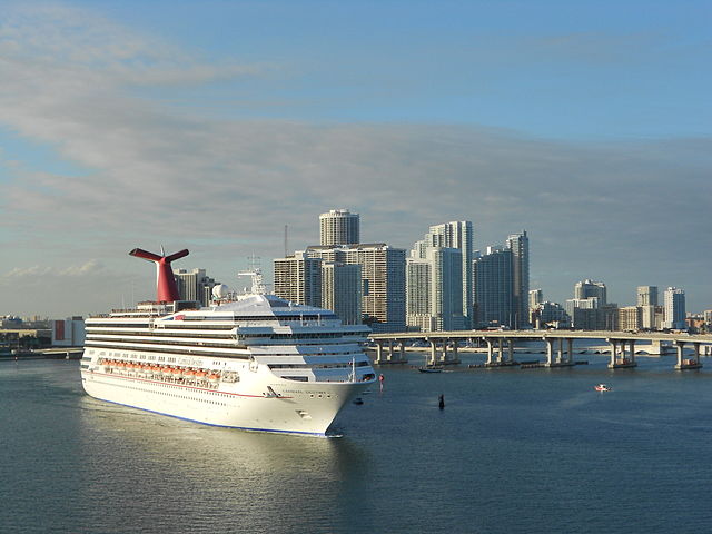 Cruise ship arrives into Miami, Florida