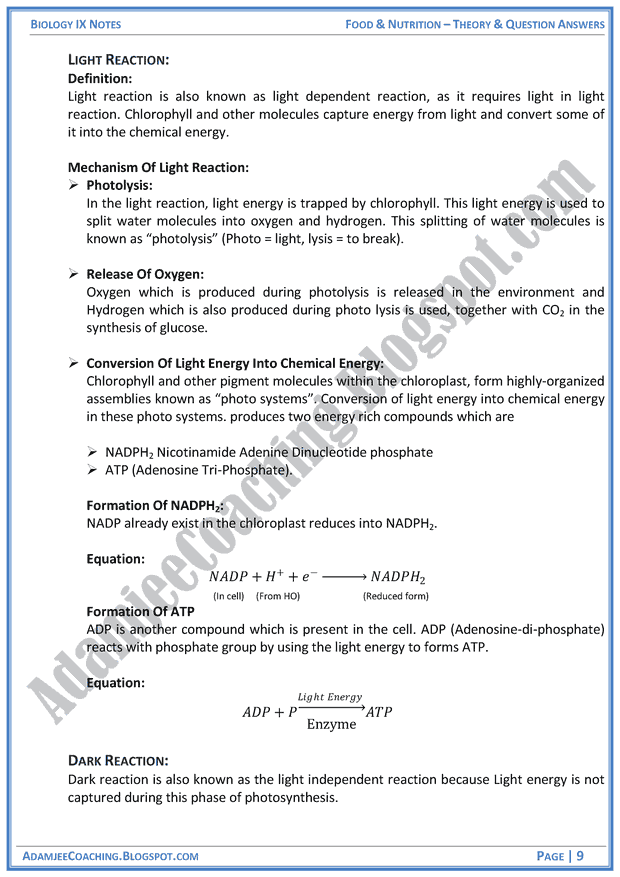 food-and-nutrition-theory-notes-and-question-answers-biology-notes-for-class-9th