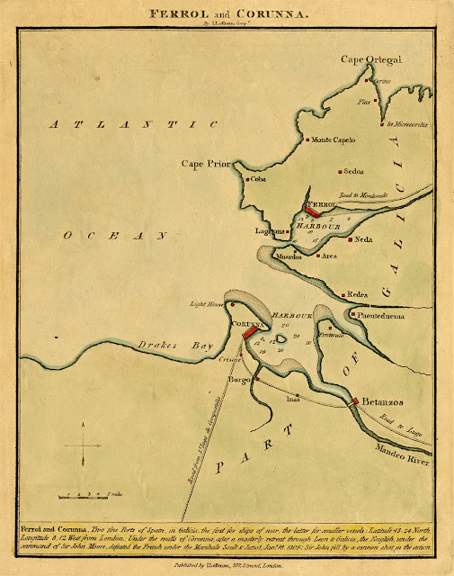 Карта части Галиции с изображением гаваней Феррола и Корруны, составленная Джоном Лаффманом, ок. 1809 г.