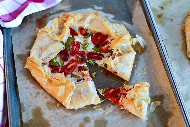 Savory Phyllo Galette with Labneh, Tomatoes and Olives