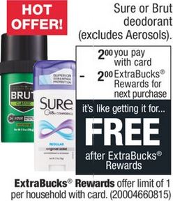 CVS FREEBIE on Sure or Brut Deodorant 11/10-11/16