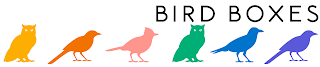 row of 6 block colour birds with the text Bird Boxes