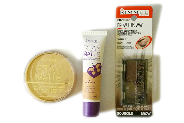 Rimmel London Stay Matte Pressed Powder, Stay Matte Liquid Foundation, Brow This Way Brow Kit