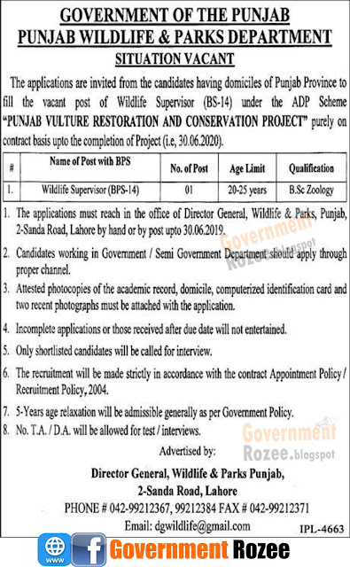 Latest jobs in Punjab wildlife department 2019 government rozee