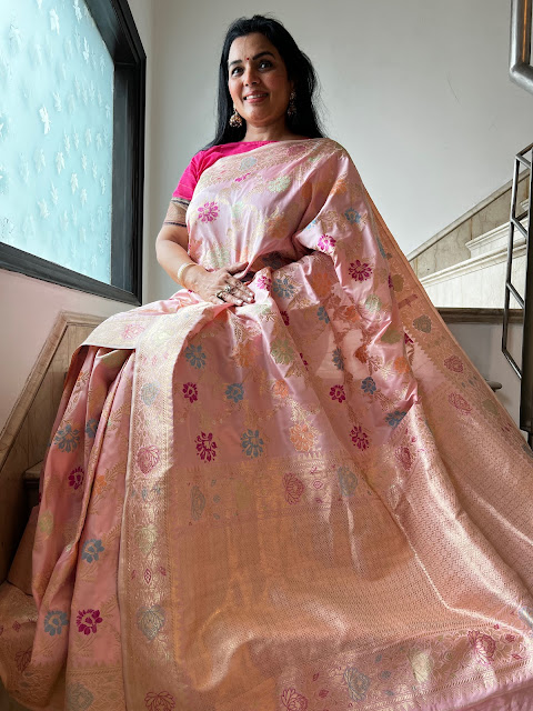 Dusty Pink Elegance: Unveiling the Charms of Pure Katan Silk Tilfi Meena Kaduwa Weave Saree