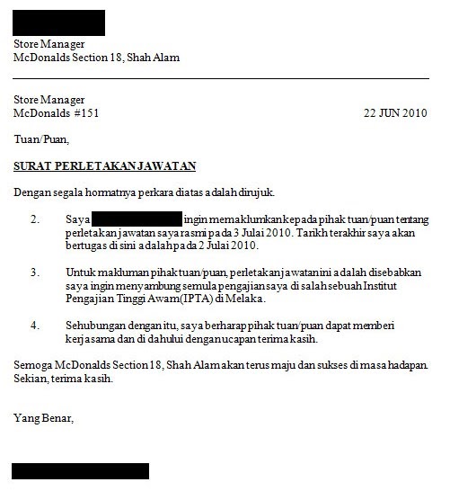 Surat Berhanti Kerja Klinik