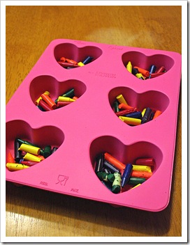 Crayons in heart pan