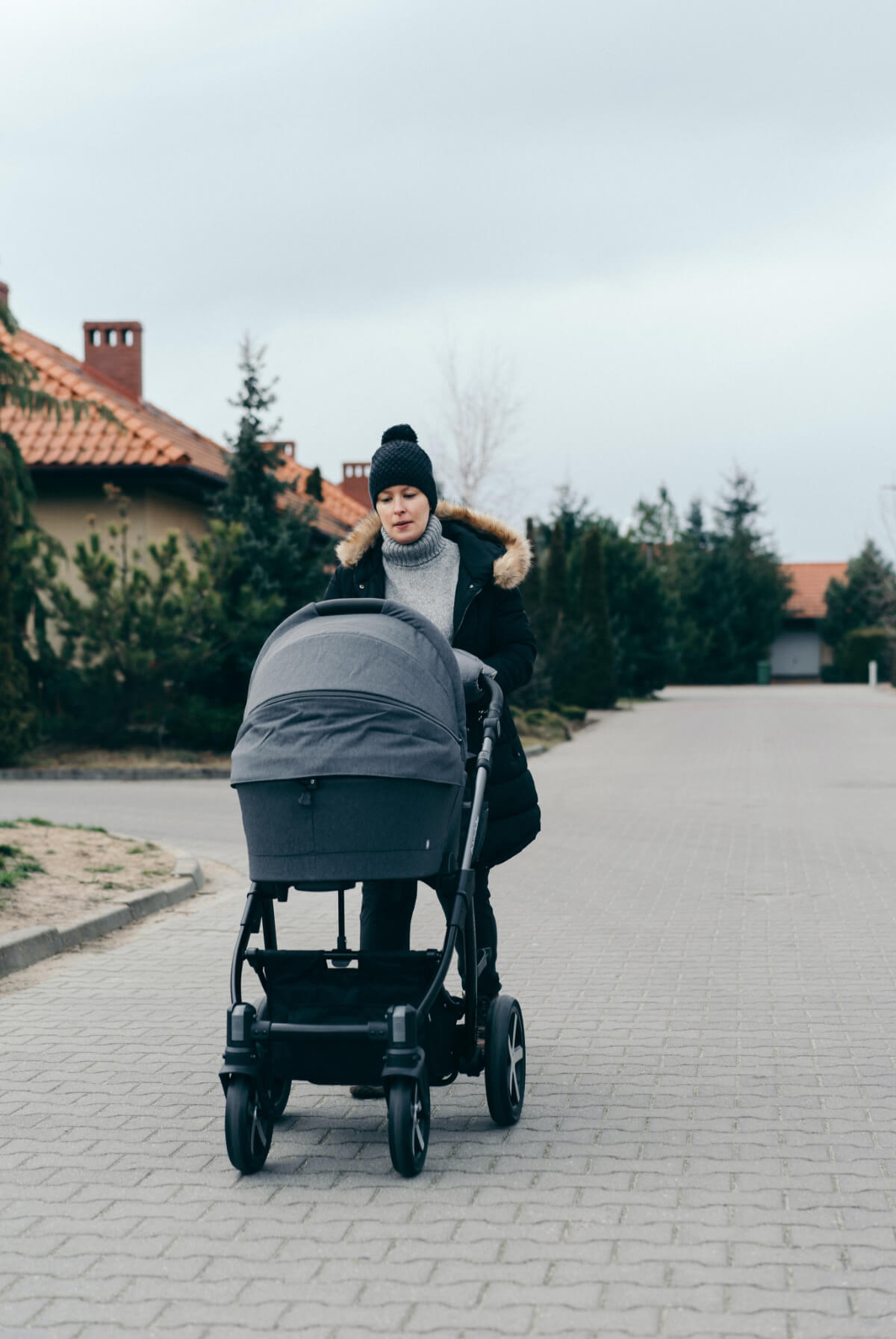 Women with stroller. wide image