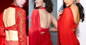 bollywood actress backless red saree