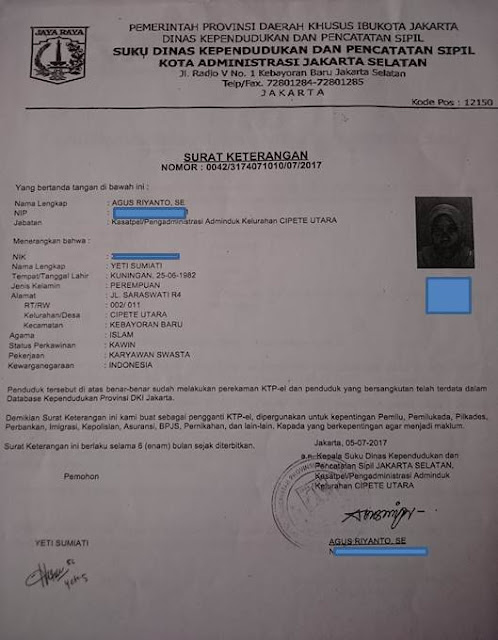 Surat Keterangan Dari Pihak Kelurahan Cipete Utara - Blog Mas Hendra