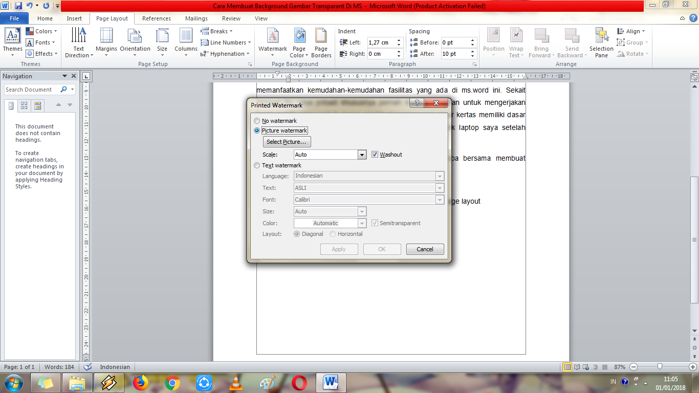Cara Membuat Background Gambar Transparant Watermark Di MSWord