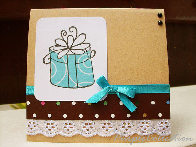 Square Birthday Cards, polka dots, blue ribbon, lace