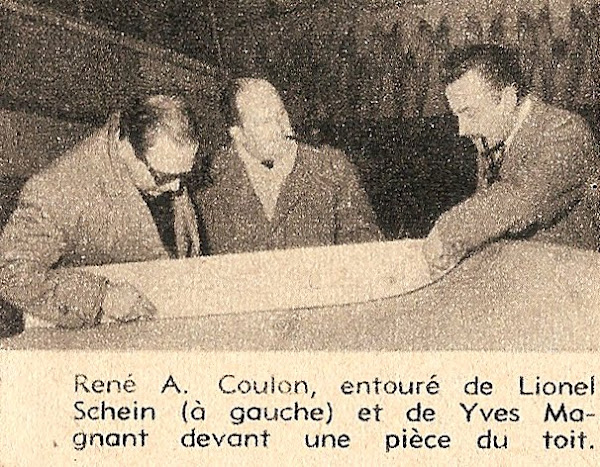 Salon des Arts ménagers - Première maison tout en plastique, maison escargot. First plastic house. Architectes: Ionel Schein, René-André Coulon, Yves Magnant (ingénieur) Création: 1955-1956   Scan du magazine "Elle" n°530 et n°531 - Février 1956.