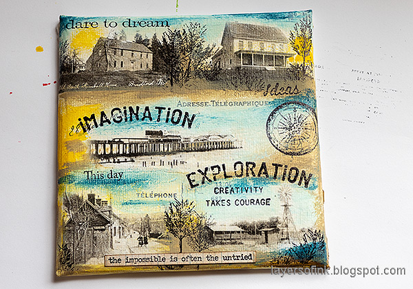 Layers of ink - Architecture Mixed Media Canvas by Anna-Karin Evaldsson. Stamp sentiments.