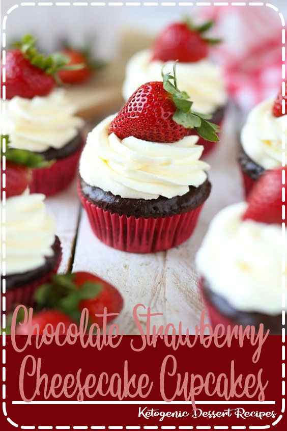 Chocolate Strawberry Cheesecake Cupcakes with chocolate ganache, yum! My new favorite cupcakes