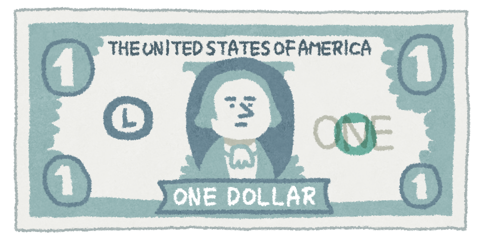 無料イラスト かわいいフリー素材集 １ドル札のイラスト お金 紙幣