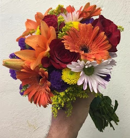 Bright Early Autumn Wedding Flowers Clutch Bouquet by Stein Your Florist Co.