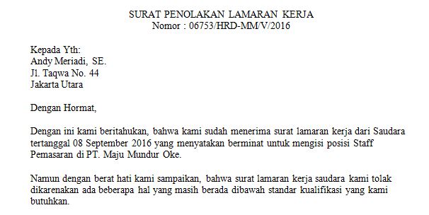 Surat Penolakan Pesanan Yang Baik Dan Benar - contoh surat