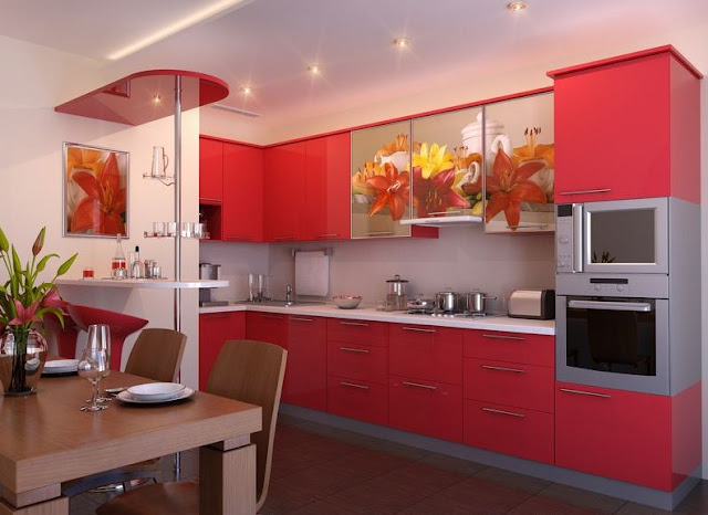 Contoh desain dapur warna merah