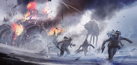 Rebel forces retreating, while their  base is being destroyed by the empire.