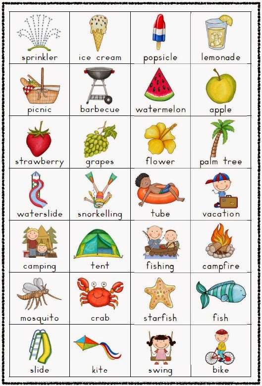 Summer Vocabulary Chart Freebie