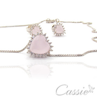  Conjunto Cuore Ródio Zircônias Rose