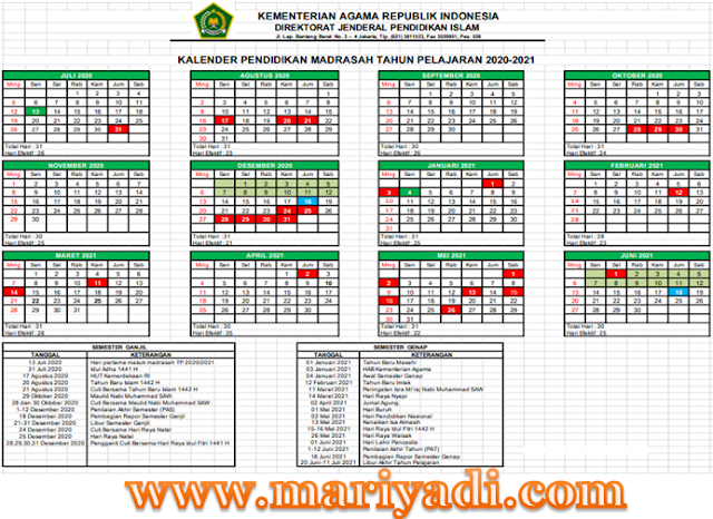 SK Dirjen Pendidikan Islam tentang Kalender Pendidikan Madrasah Tahun Pelajaran 2020/2021